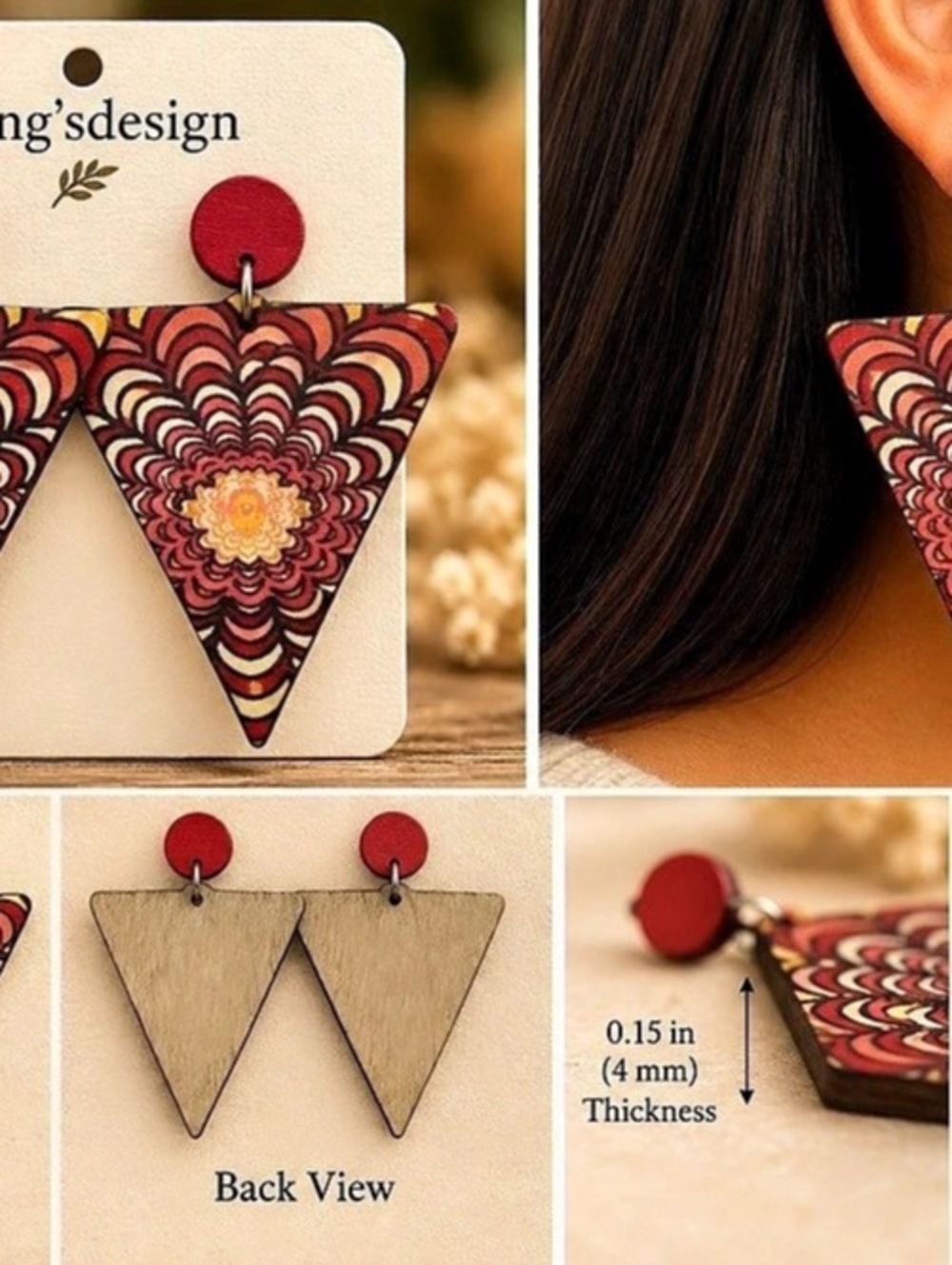 Laing'sdesign Geometric 3D Red & Black Statement Earrings